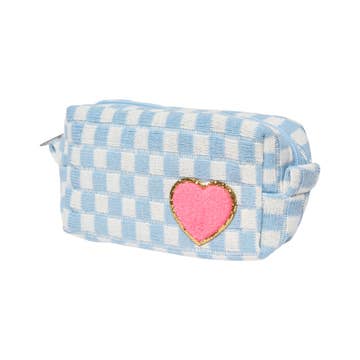 Malibu Sugar Checkered Cosmetic Bag w/ Glitter Chenille Patches For Tweens