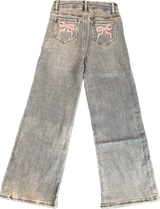 tractr Embroidered Bow Wide Leg Jean