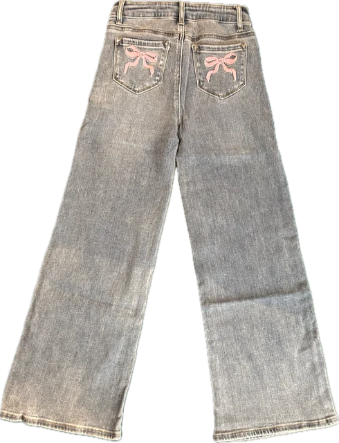 tractr Embroidered Bow Wide Leg Jean