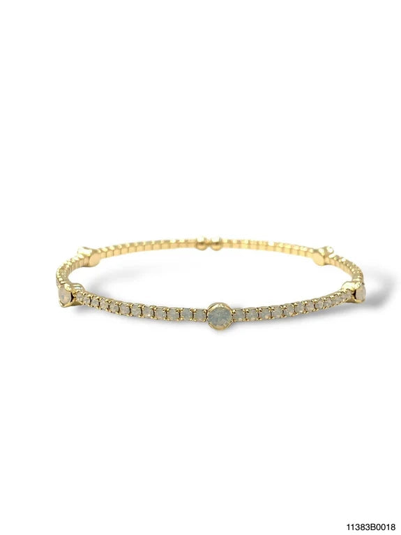 Theia Single Row Swarvoski Crystal Flexible Bangle Bracelet with Opals