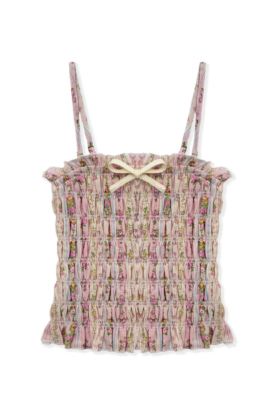 KatieJ Alma Printed Gathered Cami Top, Shabby Floral Stripe
