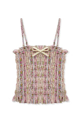 KatieJ Alma Printed Gathered Cami Top, Shabby Floral Stripe