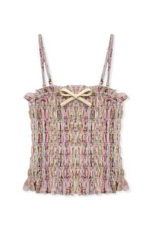KatieJ Alma Printed Gathered Cami Top, Shabby Floral Stripe