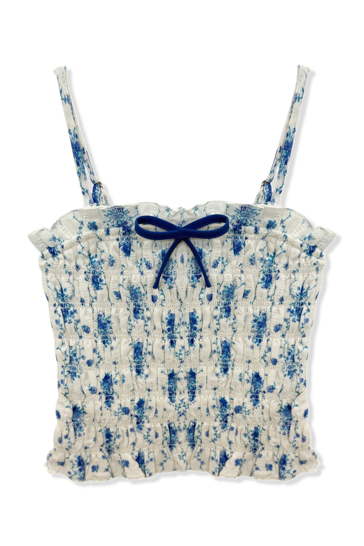 KatieJ Alma Printed Gathered Cami Top, Santorini Stripe
