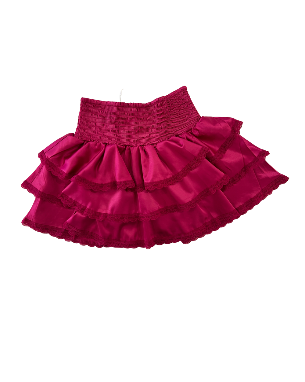ThemeNY Gemma Berry With Berry Lace Satin Smocked Ruffle Mini Skirt