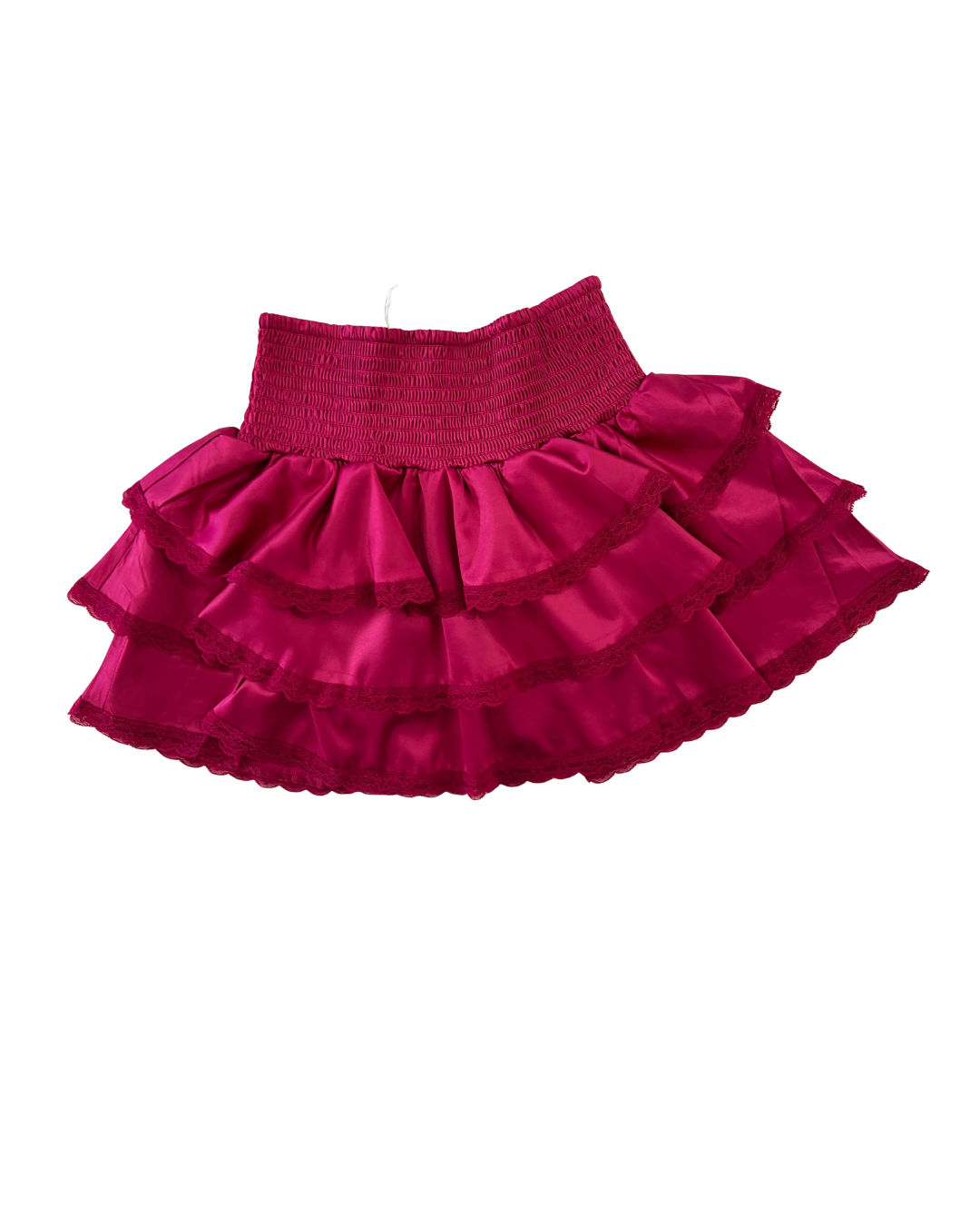 ThemeNY Gemma Berry With Berry Lace Satin Smocked Ruffle Mini Skirt