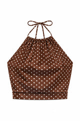 KatieJ Anastasia Reversible Satin Halter Top, Espresso Polka Dot / Bandana