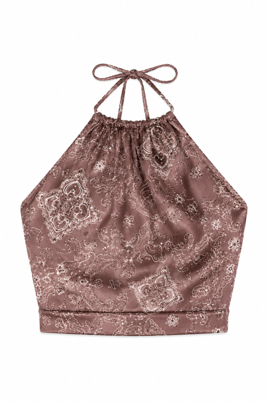 KatieJ Anastasia Reversible Satin Halter Top, Espresso Polka Dot / Bandana