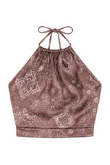 KatieJ Anastasia Reversible Satin Halter Top, Espresso Polka Dot / Bandana