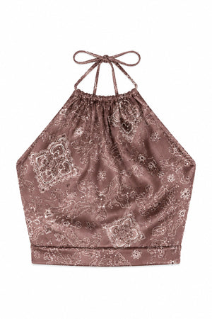 KatieJ Anastasia Reversible Satin Halter Top, Espresso Polka Dot / Bandana