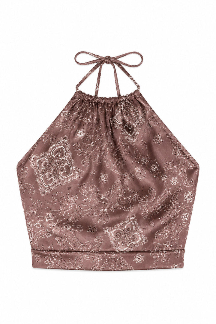 KatieJ Anastasia Reversible Satin Halter Top, Espresso Polka Dot / Bandana