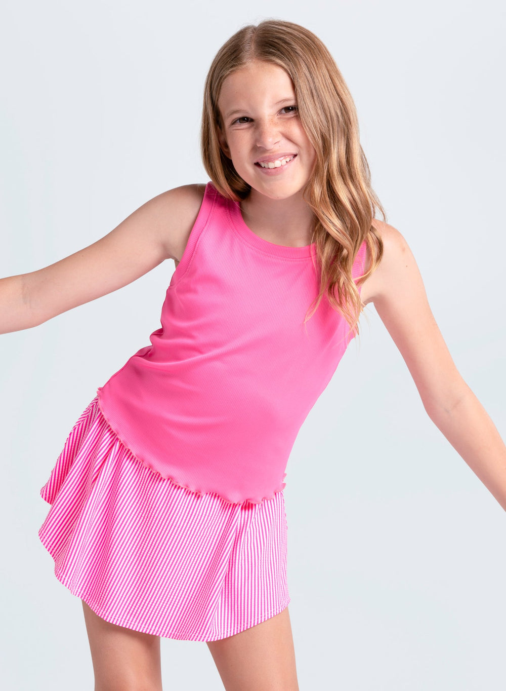 Lucky in Love Seersucker Skirt, Neon Pink