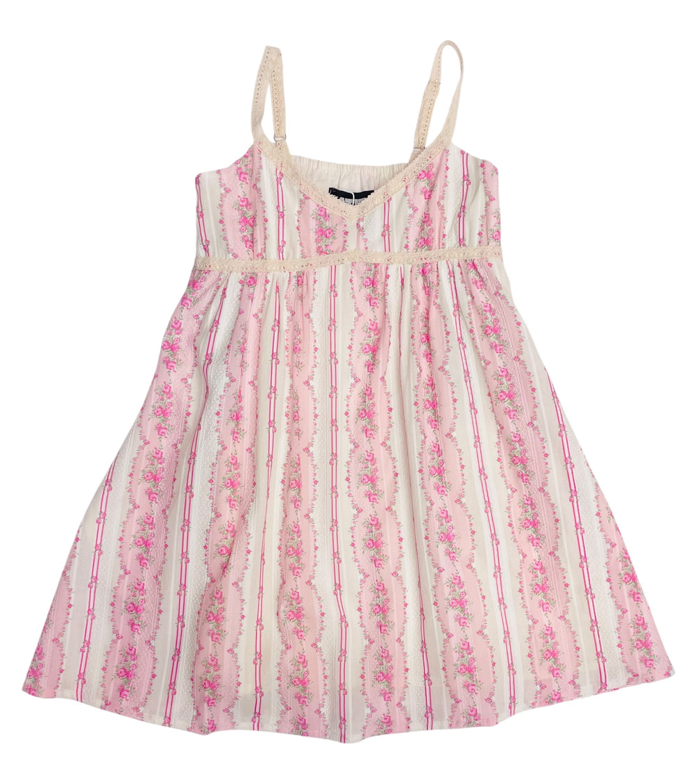 KatieJ Bloom Dress, Baby Pink Cottage Stripe
