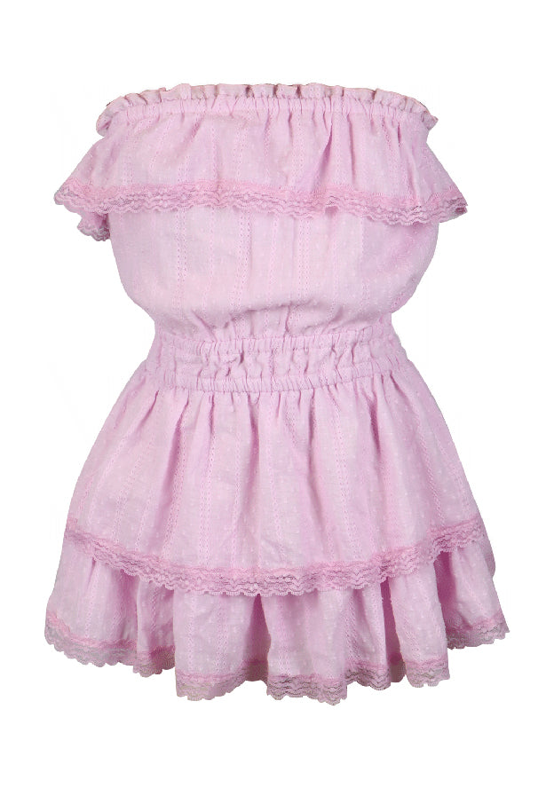 fbz Light Pink Dot Stripe Dress with Renda Lace