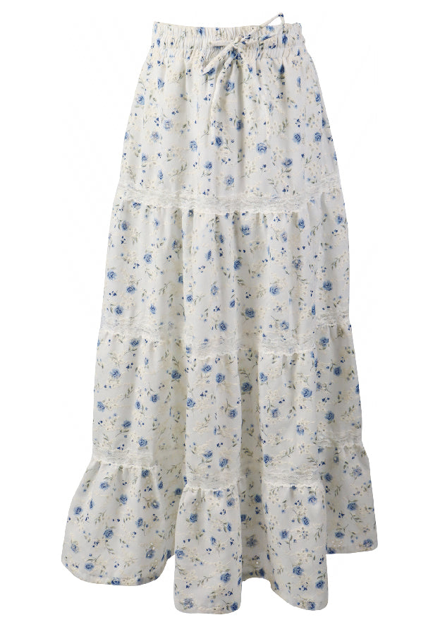 fbz Eyelet Maxi Skirt, Multi Blue Floral