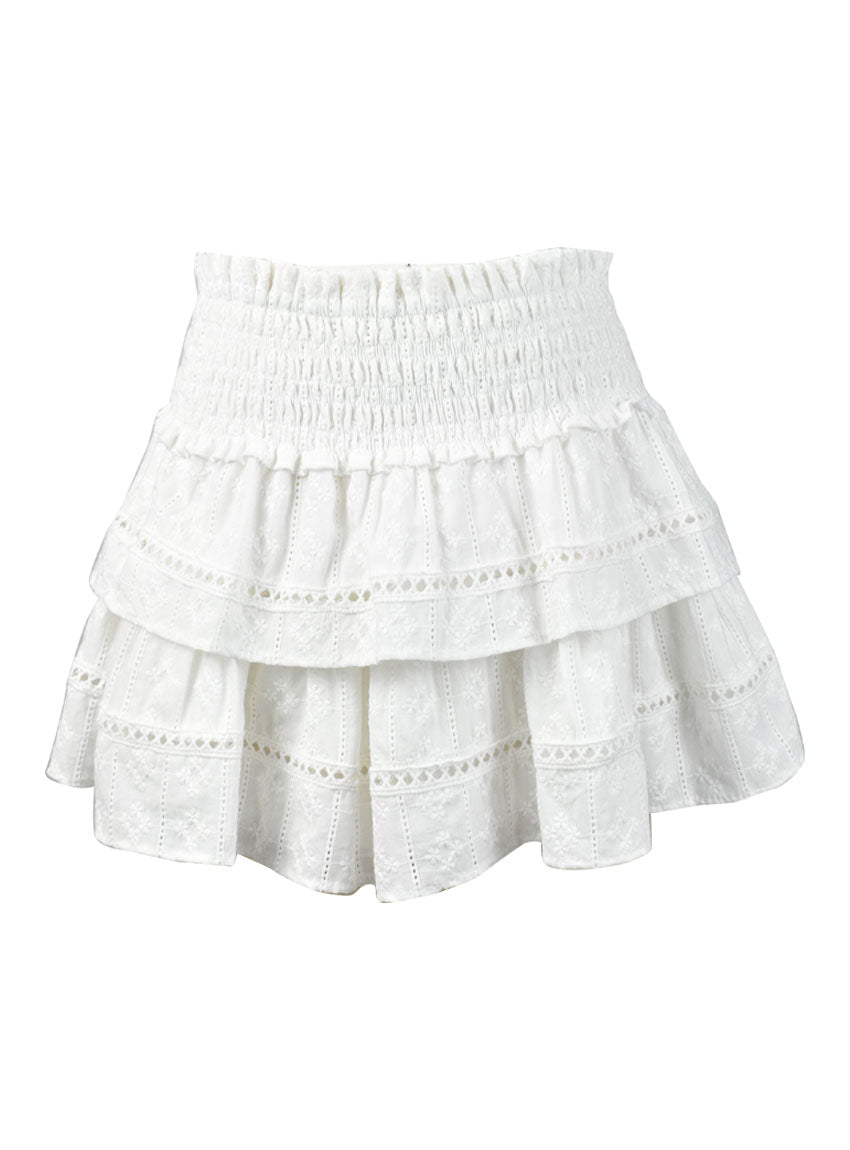 fbz White Floral Embroidered Lace Line Eyelet Skirt