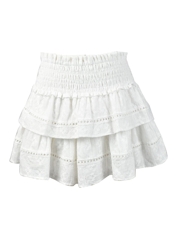 fbz White Floral Embroidered Lace Line Eyelet Skirt