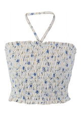 Flower by Zoe Eyelet Halter Tank Top, Multi Blue Floral