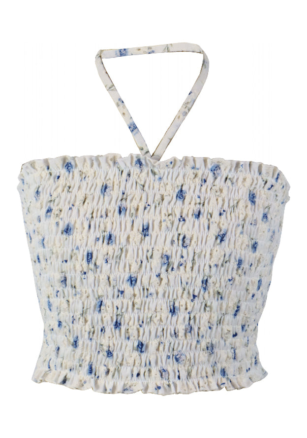 Flower by Zoe Eyelet Halter Tank Top, Multi Blue Floral