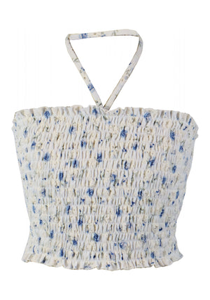 Flower by Zoe Eyelet Halter Tank Top, Multi Blue Floral