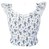 fbz Blue Liberty Smocked Flutter Sleeve Top