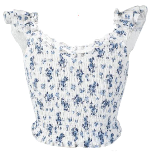 fbz Blue Liberty Smocked Flutter Sleeve Top