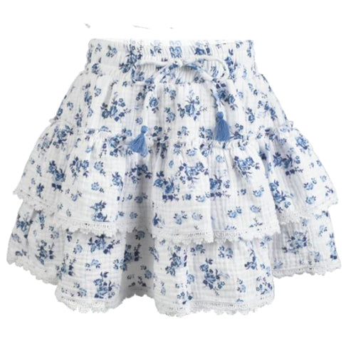 fbz Blue Liberty Cheese Cloth with Lace and Tassel Skirt
