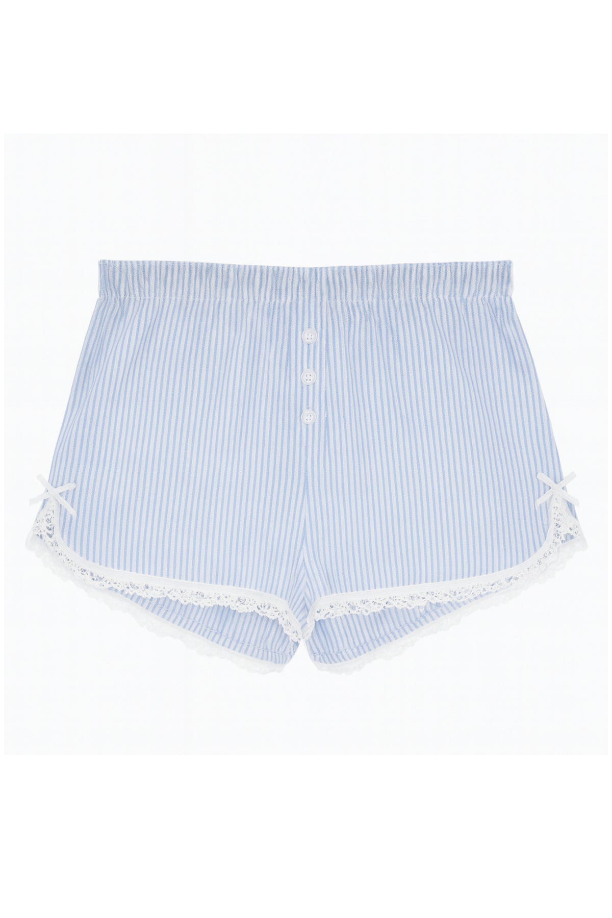 KatieJ Caprice Striped Lounge Shorts with Lace Trim