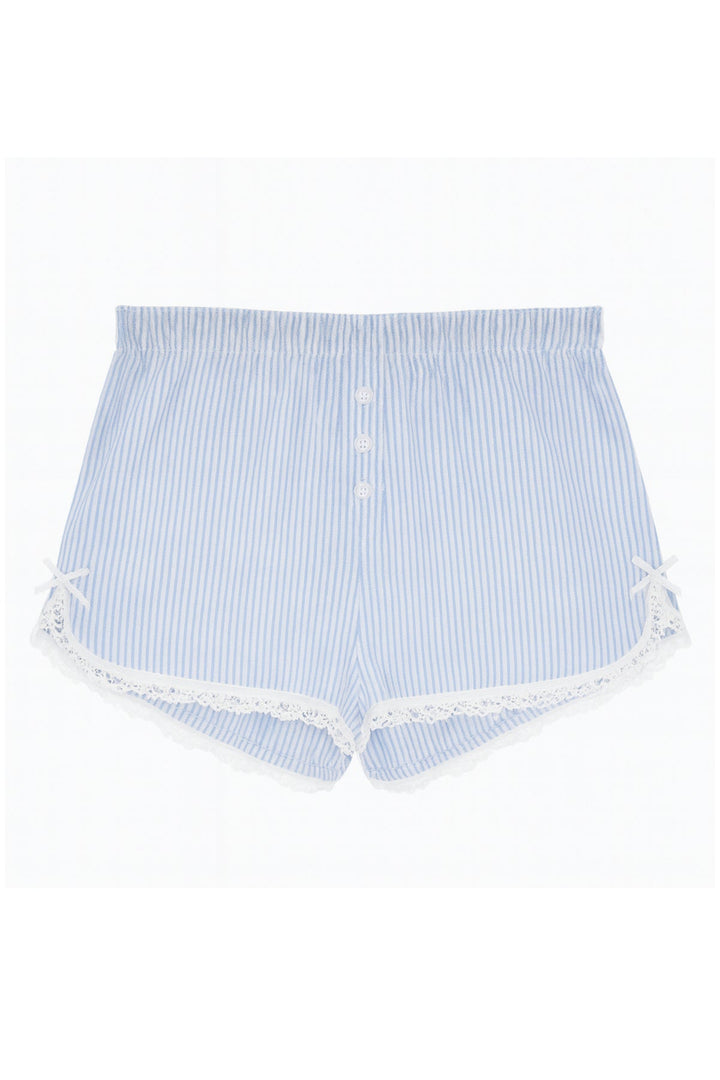 KatieJ Caprice Striped Lounge Shorts with Lace Trim