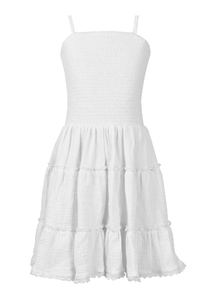 fbz White Cheese Cloth Dress with Renda Lace Trim
