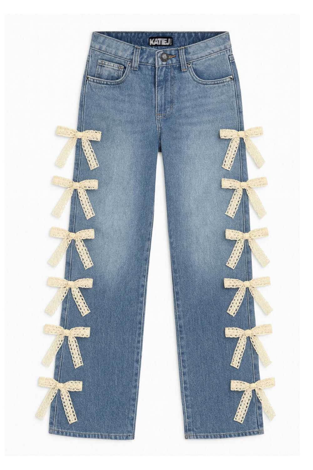 KatieJ Tween Chicago Low Rise Jeans with Sunny Wash Lace Bows