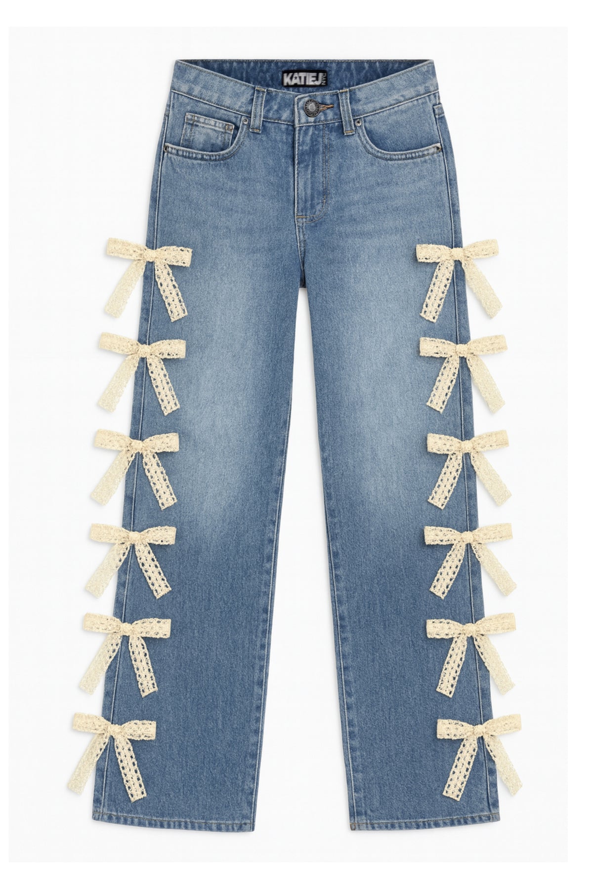 KatieJ Tween Chicago Low Rise Jeans with Sunny Wash Lace Bows