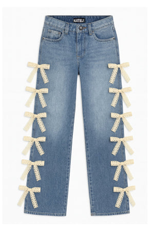 KatieJ Tween Chicago Low Rise Jeans with Sunny Wash Lace Bows
