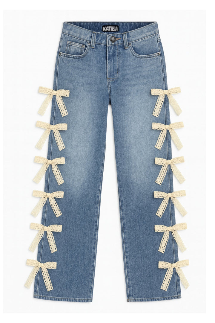 KatieJ Tween Chicago Low Rise Jeans with Sunny Wash Lace Bows