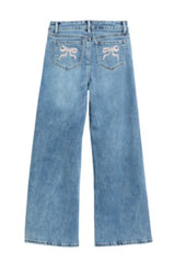 tractr Embroidered Bow Wide Leg Jean