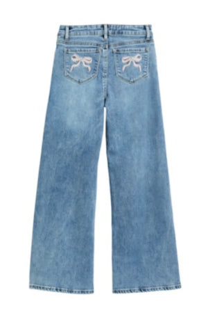 tractr Embroidered Bow Wide Leg Jean