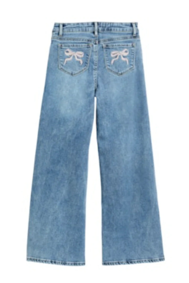 tractr Embroidered Bow Wide Leg Jean
