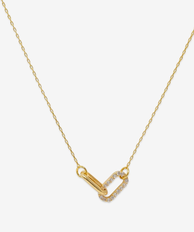 Contrast CZ Clip Link Pendant Necklace