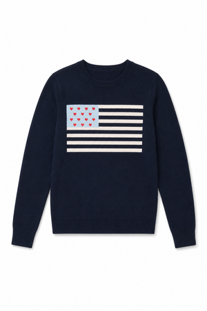 Theme NYC Tiegan Navy Flag Graphic Sweater