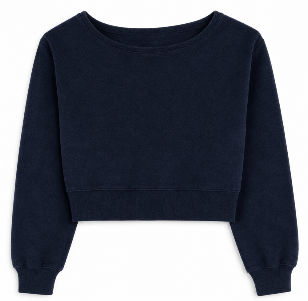 KatieJ Tucker Terry Off The Shoulder Crop, Evening Blue