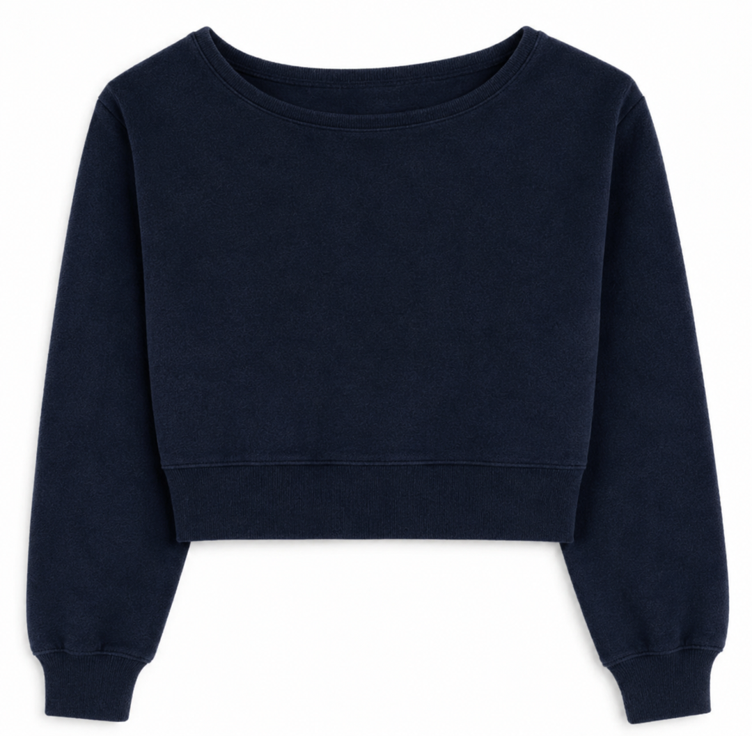 KatieJ Tucker Terry Off The Shoulder Crop, Evening Blue