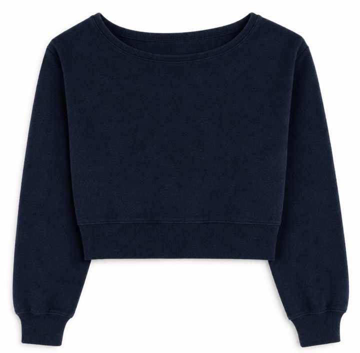 KatieJ Tucker Terry Off The Shoulder Crop, Evening Blue