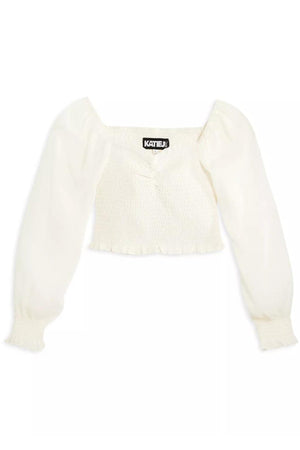KatieJ Chloe Sheer Long Sleeve Top, Ivory