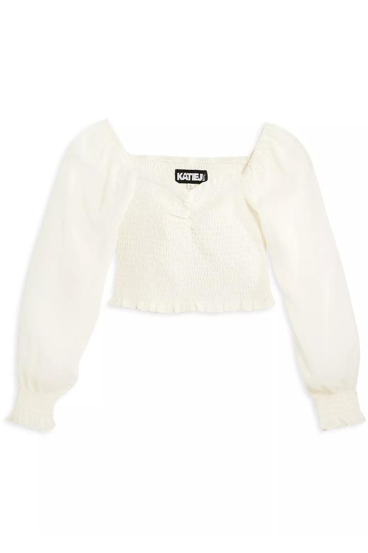 KatieJ Chloe Sheer Long Sleeve Top, Ivory