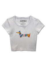 KatieJ Dachshund White Graphic Tee