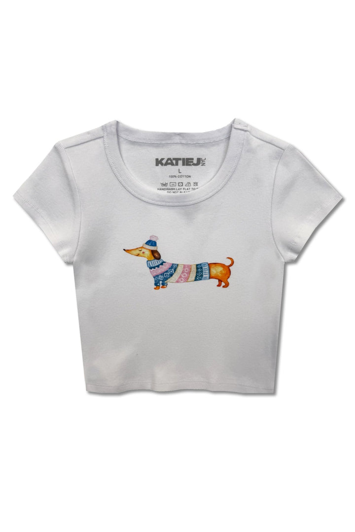 KatieJ Dachshund White Graphic Tee