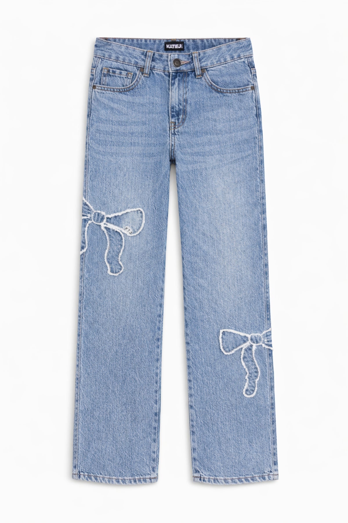 KatieJ Tween Distressed Bow Applique Jean