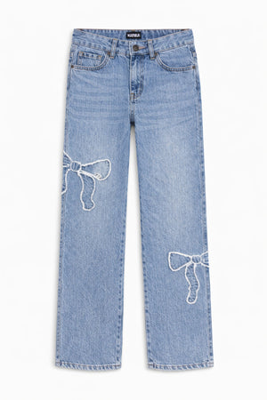 KatieJ Tween Distressed Bow Applique Jean