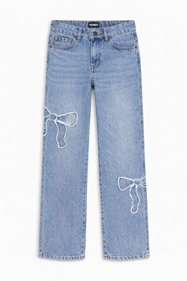 KatieJ Tween Distressed Bow Applique Jean