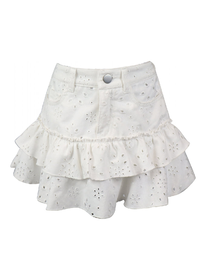 fbz Off-White Denim Eyelet Skirt